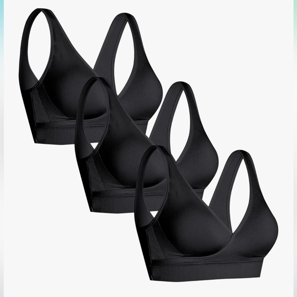 3 Black Seamless Maternity Nursing Padded Bras